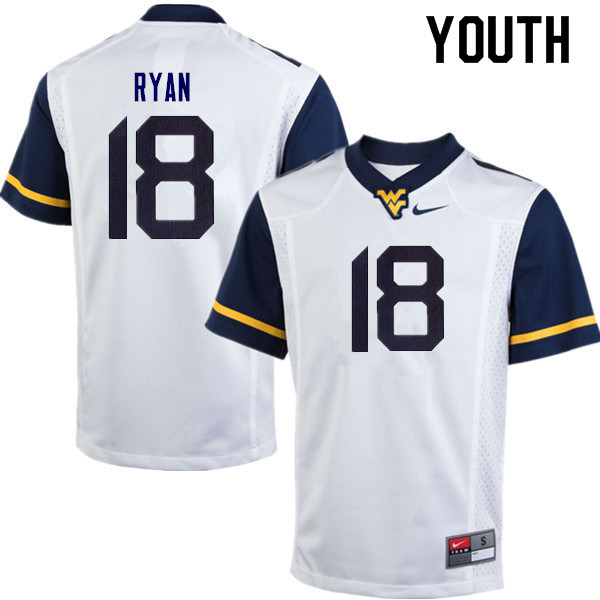 Youth #18 Sean Ryan West Virginia Mountaineers College Football Jerseys Sale-White